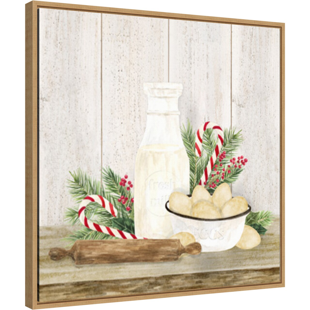 Christmas Kitchen II by Tara Reed 22-in. W x 22-in. H. Canvas Wall Art Print Framed in Natural